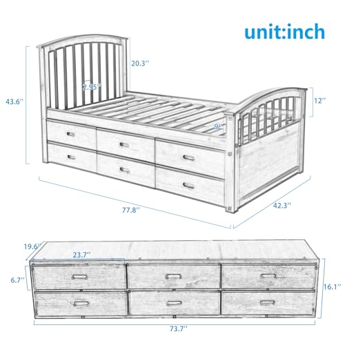 SOFTSEA Twin Platform Bed with Storage Drawers, Solid Wood Frame, White A447