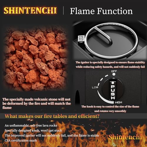 Shintenchi 28 Inch Propane Fire Pit Table with Lid and Lava Rock, Black L633