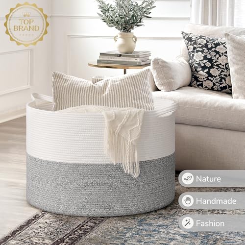INDRESSME Large Cotton Rope Storage Basket with Handles, 90L Grey R37552