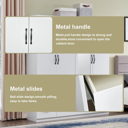 4-Door Wooden Gray Armoire Wardrobe with 3 Drawers for Bedroom Storage M56895