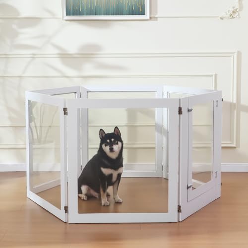 Heavy Duty Clear Acrylic Dog Playpen with Metal Frame, 6 Panels with Door I91403