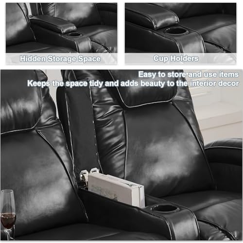 RV Reclining Loveseat with LED Light, USB, Cup Holders, Blue L574