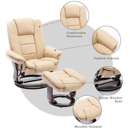 Beige Leather Swivel Recliner Chair with Ottoman R54220