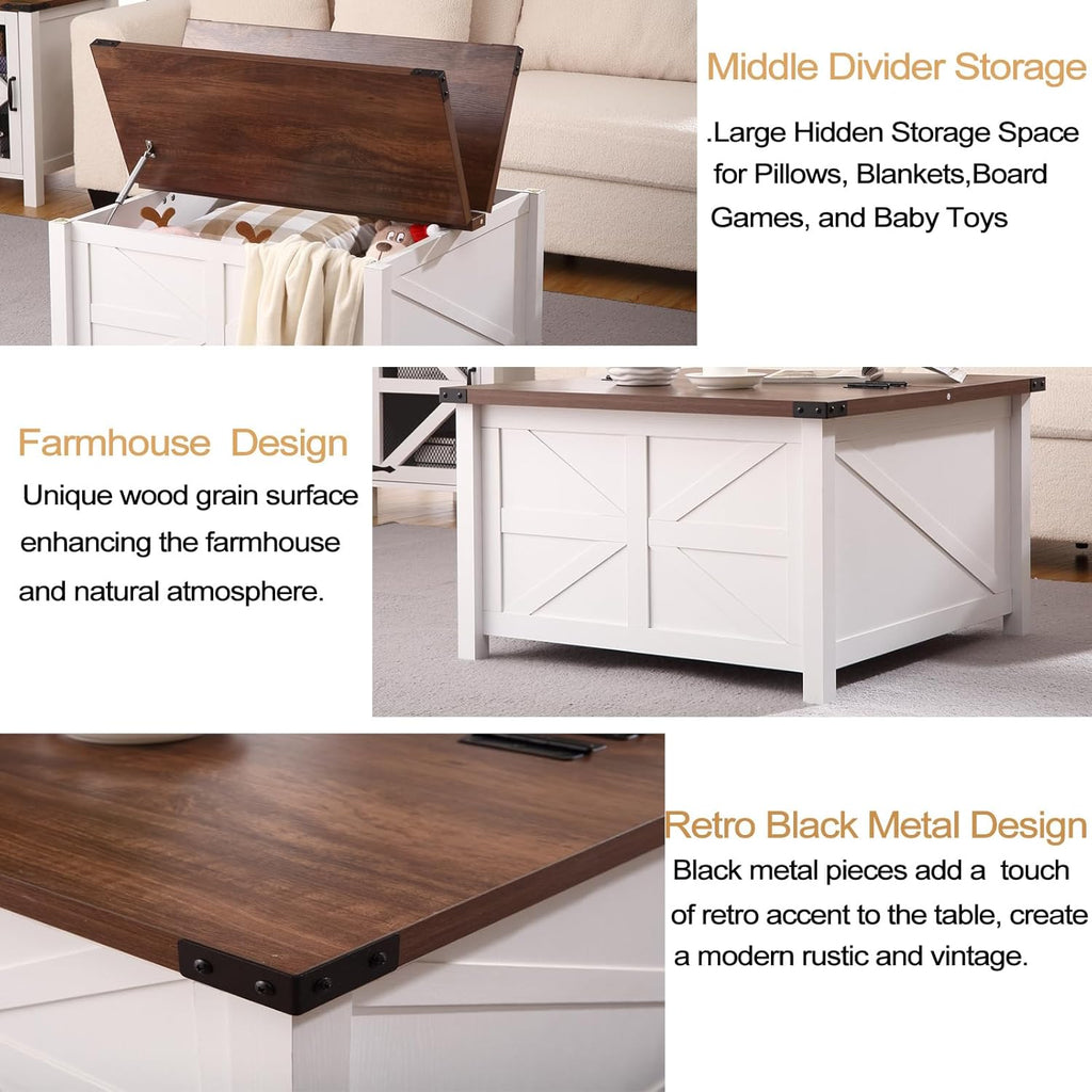 Farmhouse Square Coffee Table with Hidden Storage W430