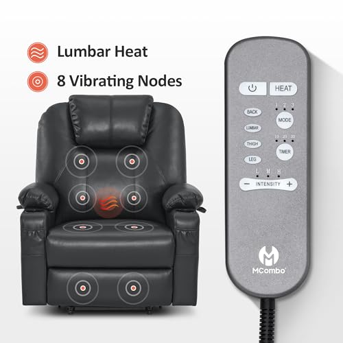 MCombo Power Lift Recliner Chair for Elderly with Heat and Massage, Faux Leather, Black V60394