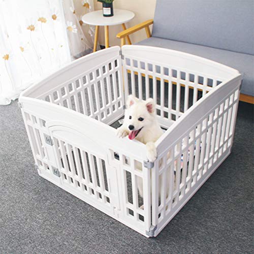 Pet Playpen for Dogs Heavy Plastic Exercise Pen Indoor Outdoor Folding Cage 6 Panels White L83956