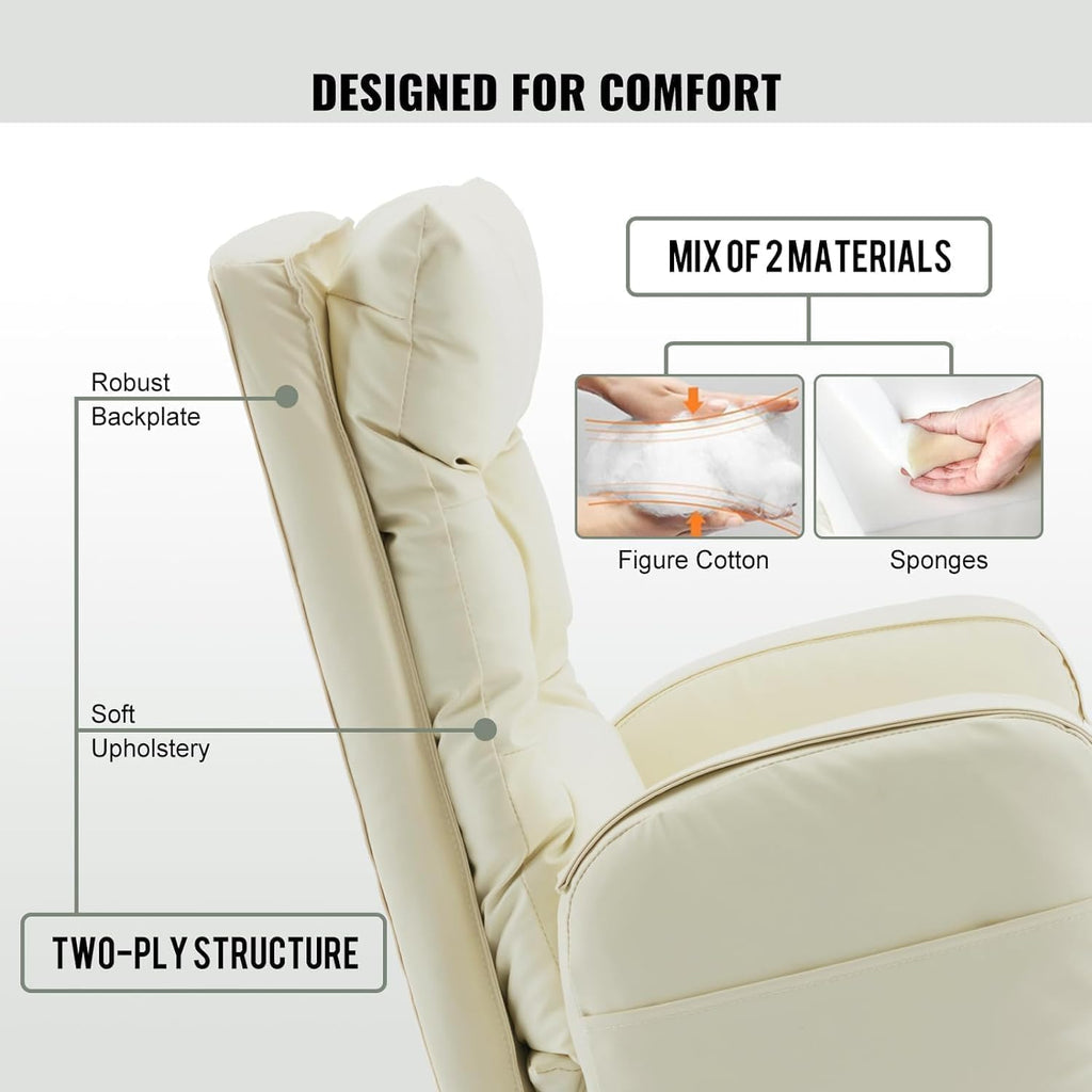 High-Back PU Leather Office Chair with Footrest, Cream White X25018