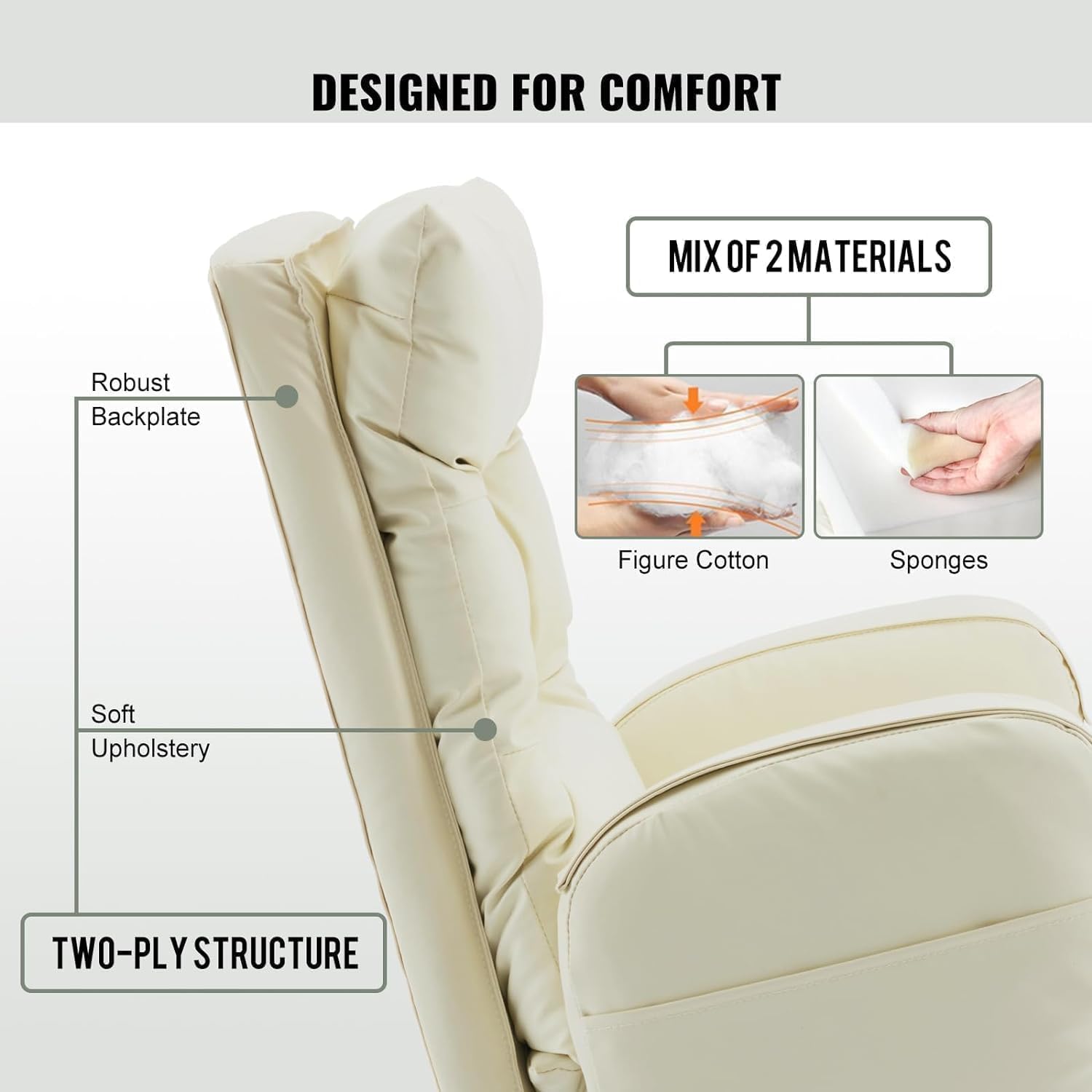 High-Back PU Leather Office Chair with Footrest, Cream White X25018