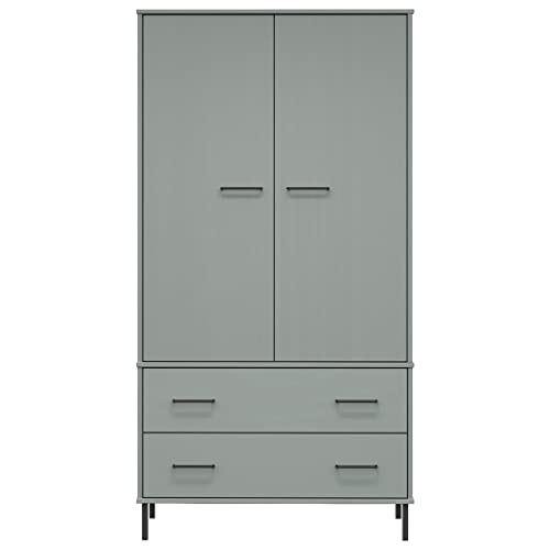 Wardrobe with Metal Legs Gray Solid Wood OSLO L183