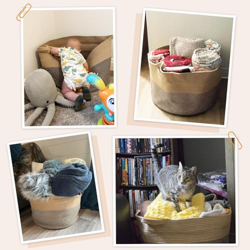 INDRESSME Large Cotton Rope Storage Basket with Handles, 90L Grey R37552