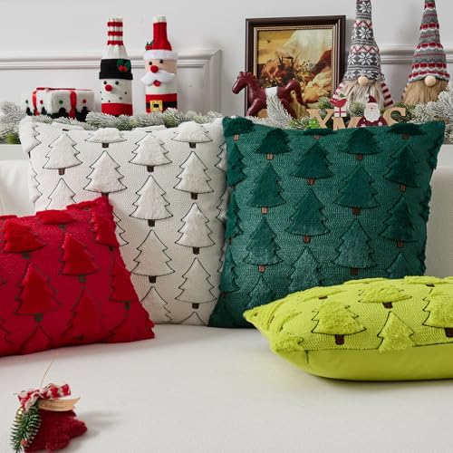 UGASA Star Christmas Decorative Pillow Covers 18x18 Inch Set of 2 Dark Green Q9265