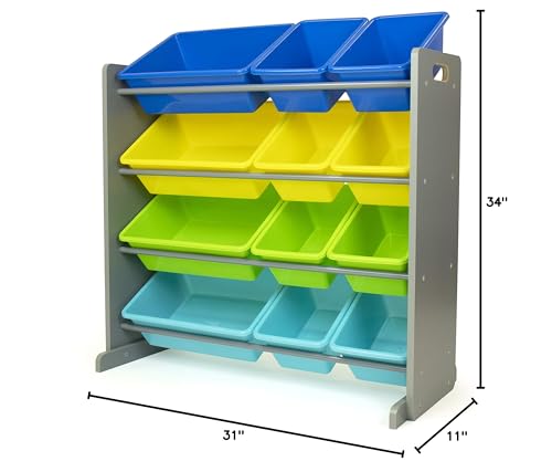 Humble Crew Kids Toy Storage Organizer with 12 Plastic Bins, Grey/White O74556
