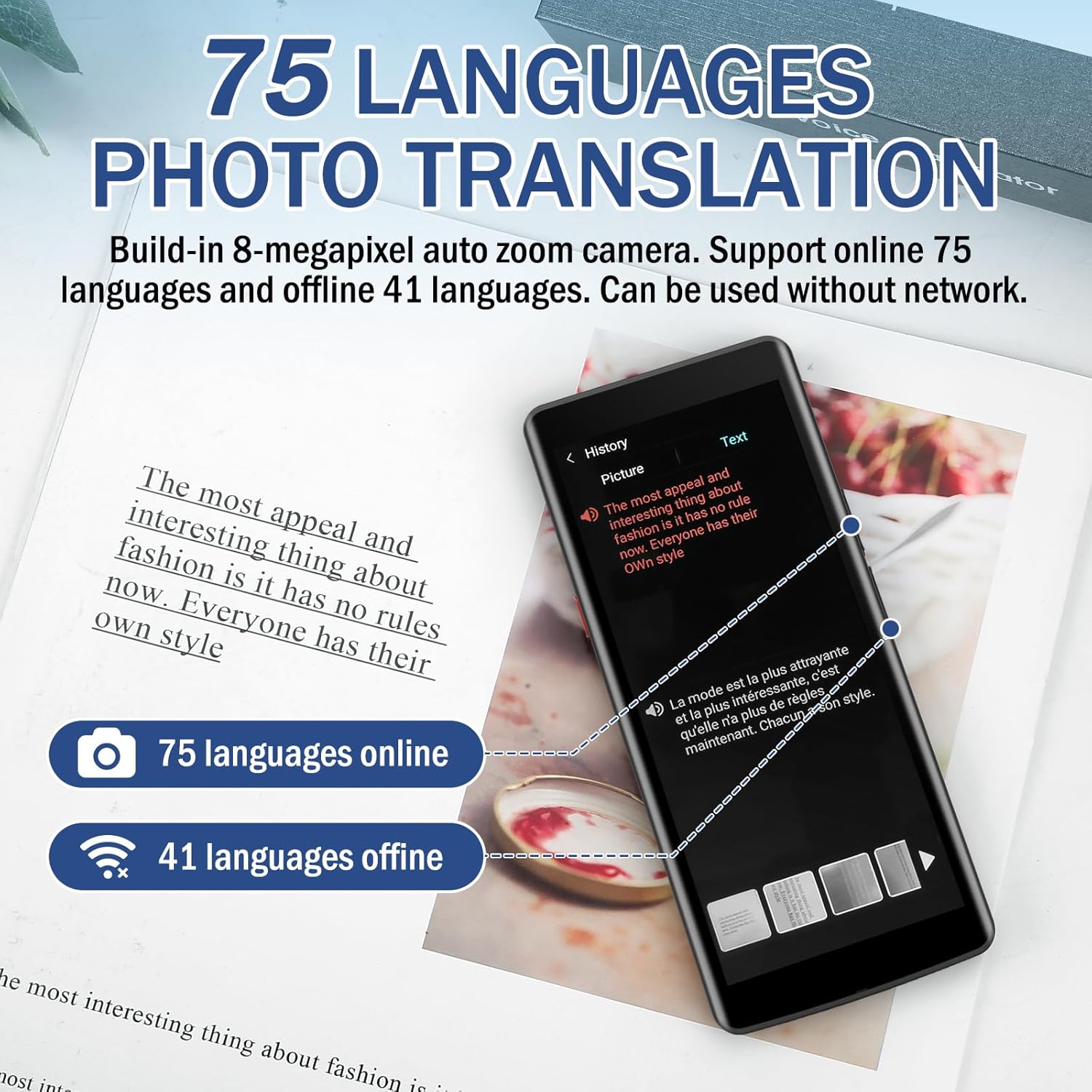Language Translator Device, Two Way Real-Time Voice Translation, 139 Languages, 5.5" HD Touch Screen N7258