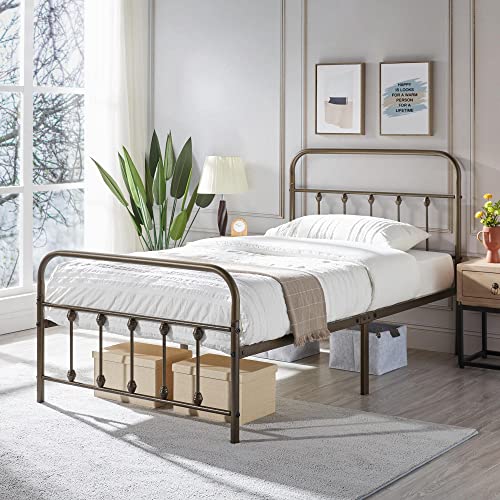 Yaheetech Classic Metal Platform Bed Frame with Victorian Headboard, Full Size Black T81083