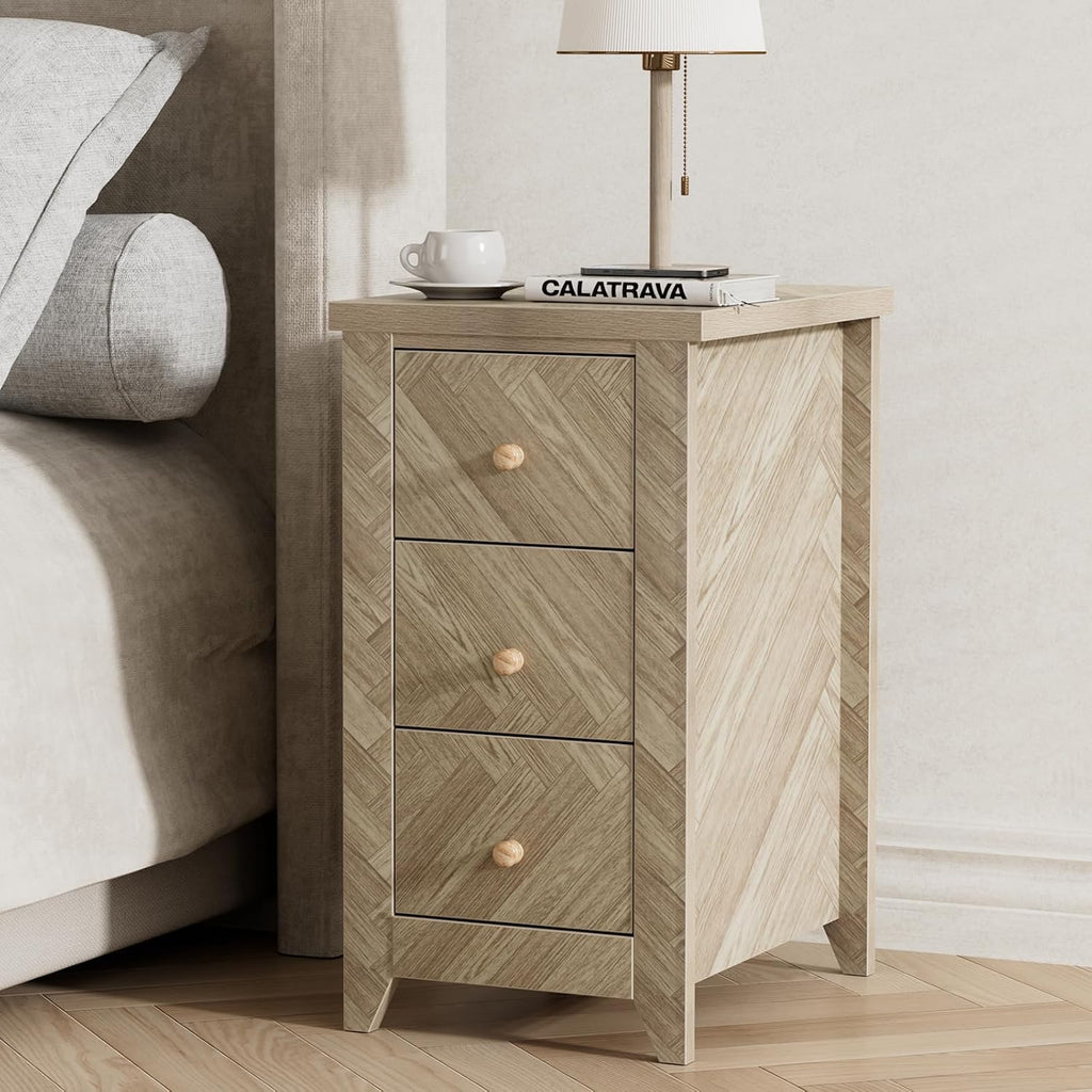 Anmytek End Table with 3 Drawers, Narrow Nightstand for Bedroom P1143