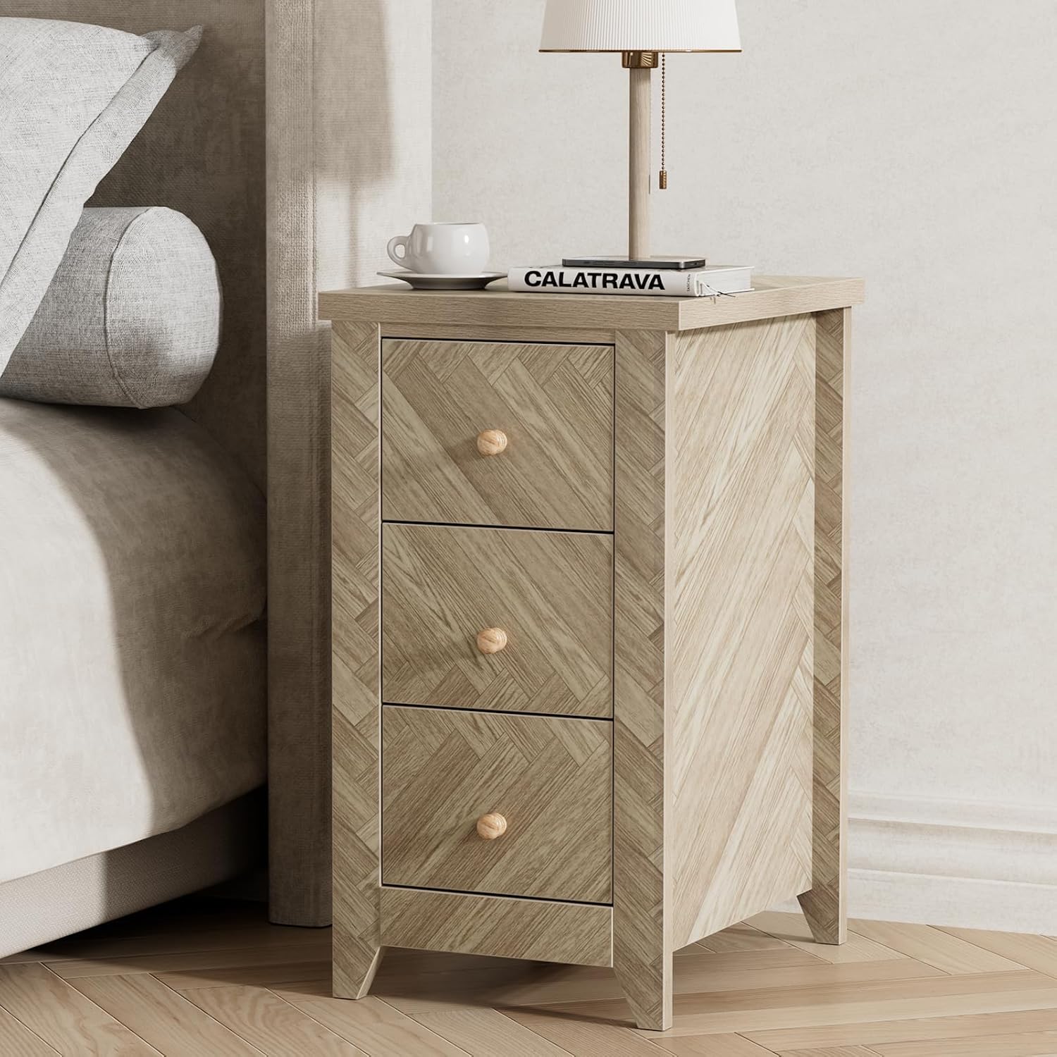 Anmytek End Table with 3 Drawers, Narrow Nightstand for Bedroom P1143