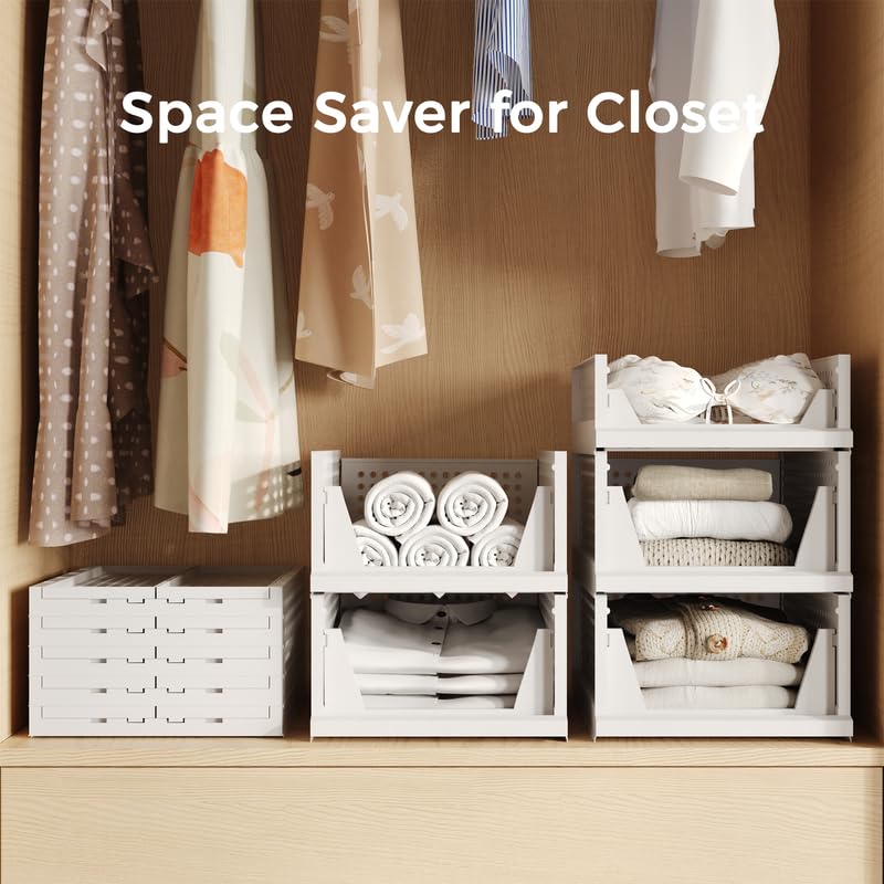 Pinkpum 5 Pack Stackable Plastic Storage Basket Foldable Closet Organizer H484802