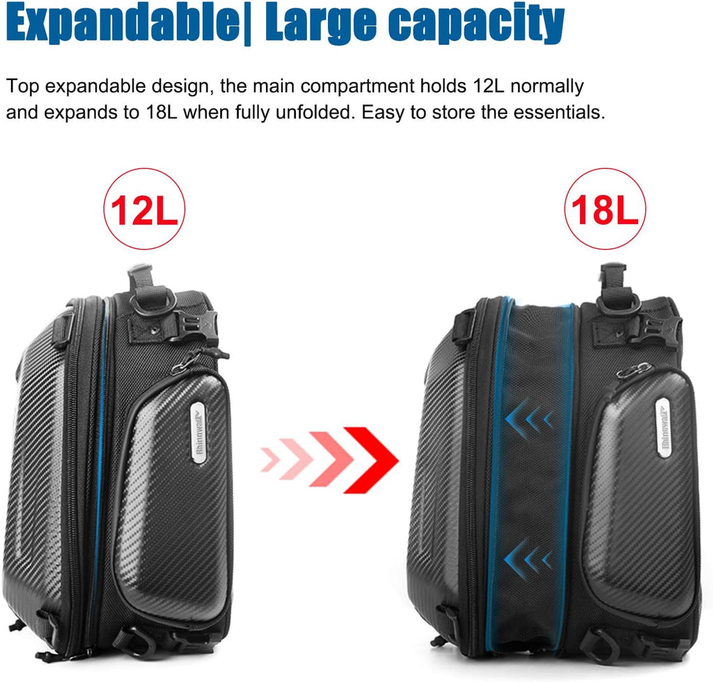 HUNTVP Motorcycle Tail Bag Waterproof Expandable 12L-18L with Rain Cover, Black D5159