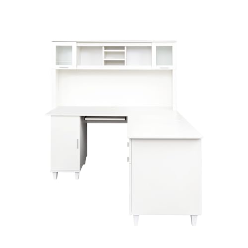 White Corner Desk L Shaped Computer Desk with Drawers and Shelves M491399