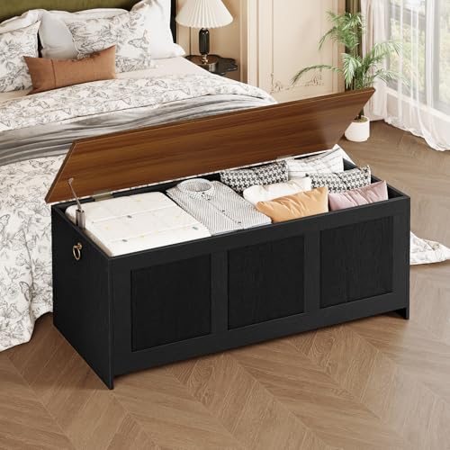 HOOBRO Storage Bench, 39.3" Retro Wooden Chest with Lift Top, White and Walnut C2921