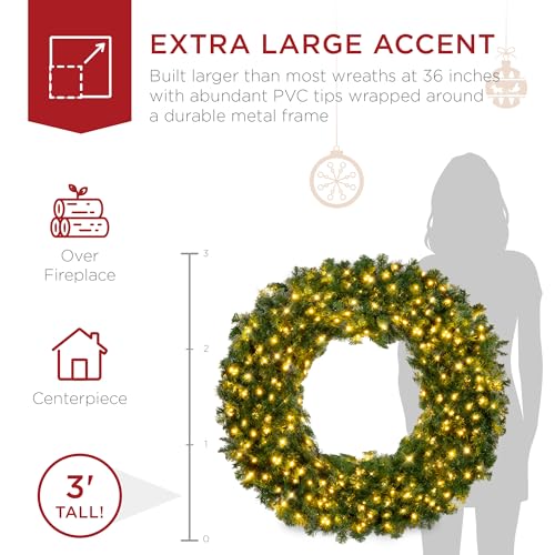 Best Choice Products 60in Pre-Lit Fir Christmas Wreath with 300 LED Lights E577048