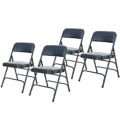 Premium Vinyl Upholstered Triple Brace Double Hinge Folding Chair, Black