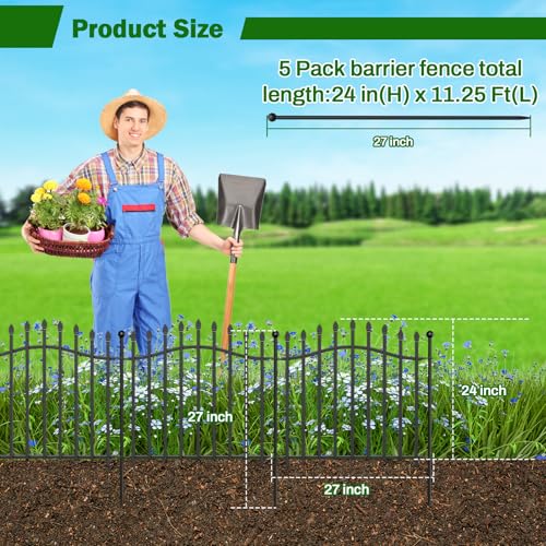 8 Panels Tall No Dig Garden Fence 40in H x 18ft L Rustproof Metal Barrier H7450