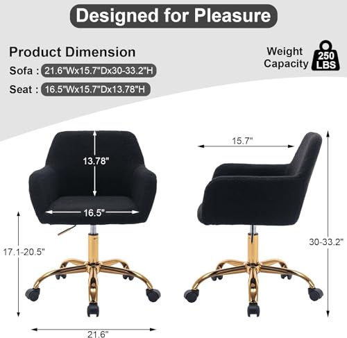 Yoluckea Faux Fur Desk Chair with Wheels, Adjustable Swivel Vanity Chair, White B978800