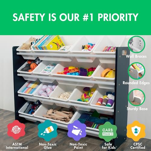 Humble Crew Supersized Toy Storage Organizer with 16 Removable Bins, Grey/White D772791