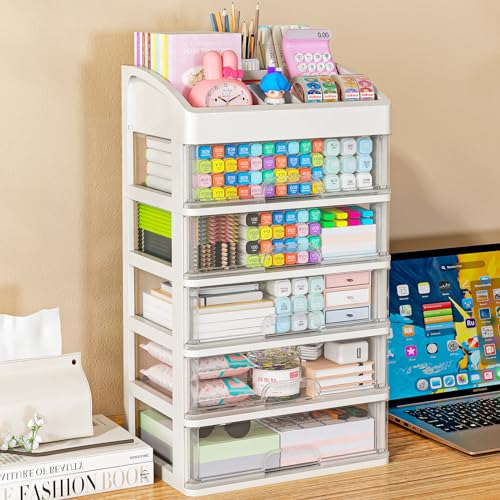 Desk Organizer with 5 Drawers, Plastic Storage Box for Office Supplies G663489