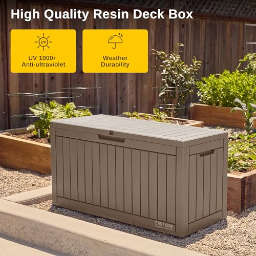 EAST OAK 60 Gallon Waterproof Outdoor Storage Box, Grey A4870