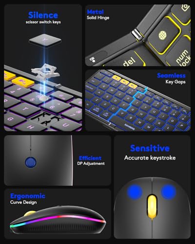 Samsers Foldable Bluetooth Keyboard and Mouse Combo, 2.4G + BT5.0, USB-C Rechargeable, for Windows Android iOS Mac OS N54454