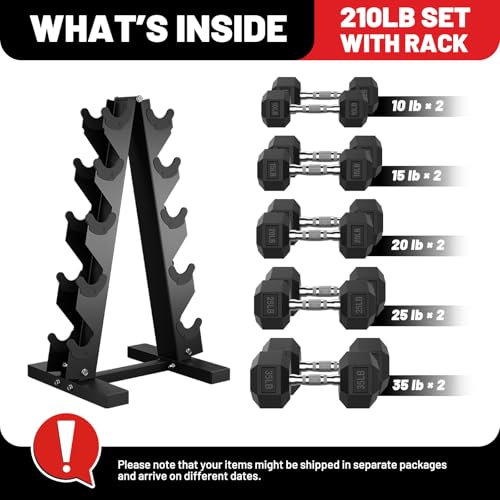 PAPABABE Hex Dumbbell Set with Rack, Rubber Coated, 60-550lb Z952579