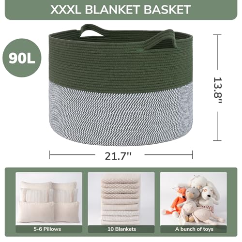 INDRESSME Large Cotton Rope Storage Basket with Handles, 90L Grey R37552