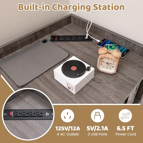 9 Cube Corner Cabinet, 3-Tier Wooden Bookshelf with Charging Station, White E10683