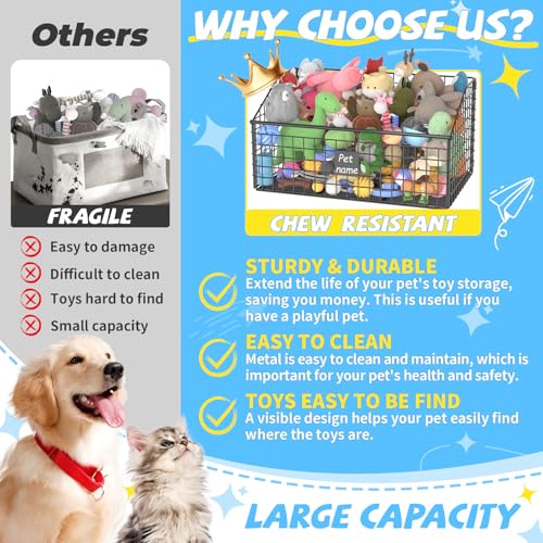 Dog Toy Storage Basket, Metal Toy Box for Dogs, Black D40281
