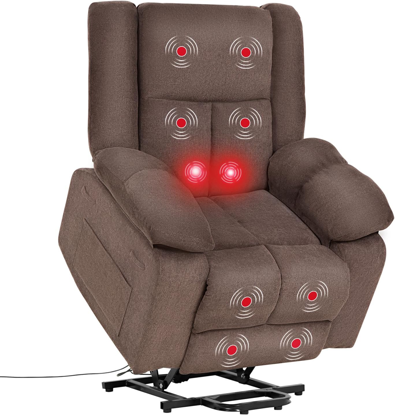 PayLessHere Electric Power Lift Recliner Chair with Massage and Heat, Standing Assistance for Elderly People, Extended Footrest Chair for Living Room Comfy Overstuffed Recliner