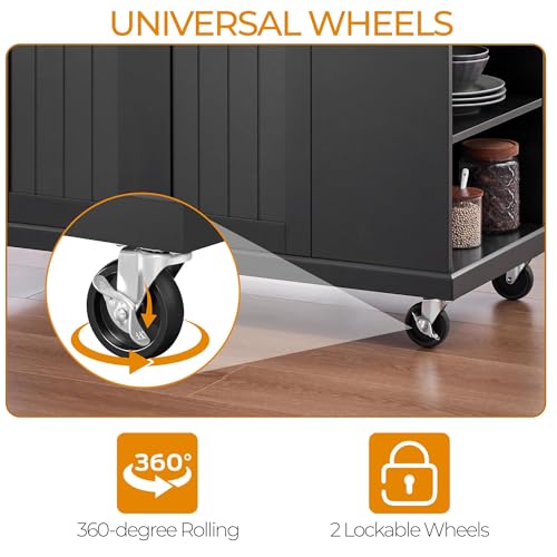 Yaheetech Rolling Kitchen Island Cart with Drop Leaf, Rubberwood Breakfast Bar with Storage V538