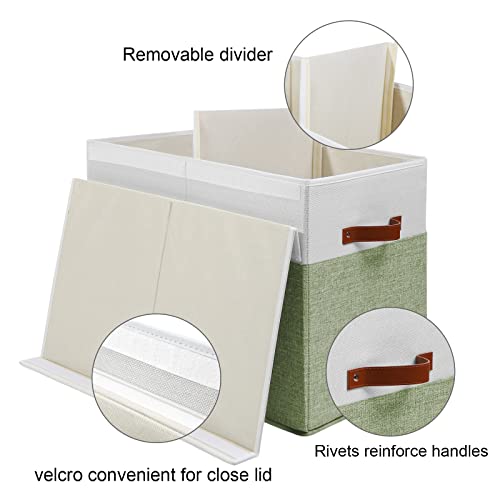 Large Toy Storage Box with Lid and Dividers for Kids, Beige and White X95078