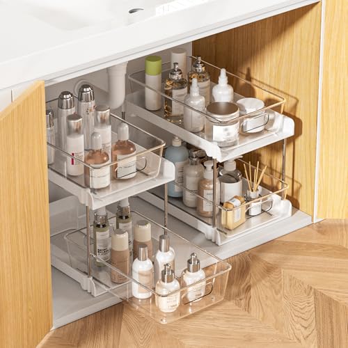 Vtopmart 4 Pack 2 Tier Clear Under Sink Organizer with Pull-Out Track E175