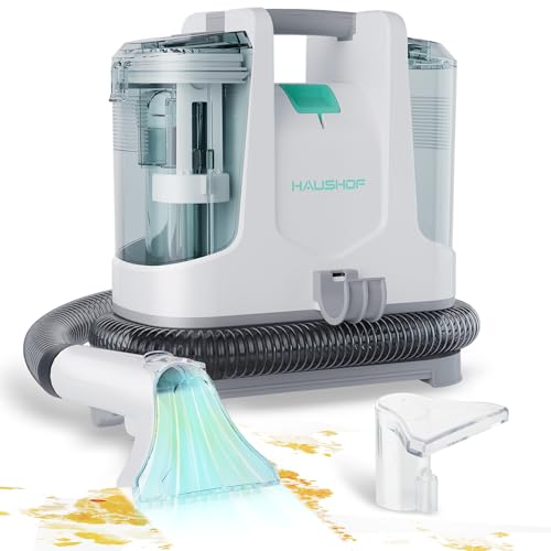 HAUSHOF Portable Carpet Spot and Upholstery Cleaner, Lightweight Handheld Deep Cleaner Machine for Pet Stains, Sofa, Rug, Mattress, Car Seat and Curtain, White & Light Grey