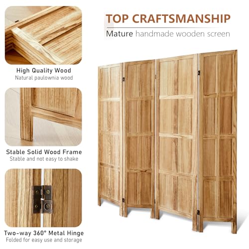 Wood Room Divider 4 Panel, 5.6 FT Tall Folding Privacy Screen, Retro White K4688