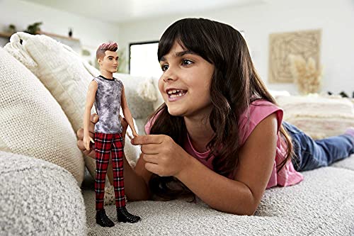 Barbie Ken Fashionistas Doll #176 with Brunette Hair, Tie-Dye Shirt & Plaid Pants Z599