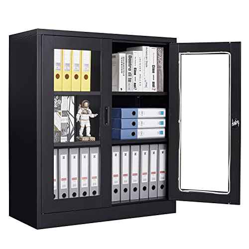 Metal Storage Cabinet with Doors and Shelves, 71" Locking Steel, White L799