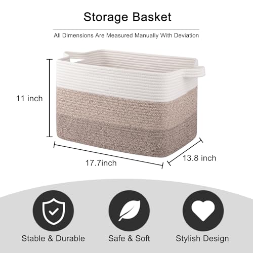 OIAHOMY Large Rectangle Woven Blanket Basket with Handle, Gradient Blue B58762