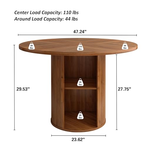 47 inch Round Dining Table with Storage Shelf (Walnut) N502088