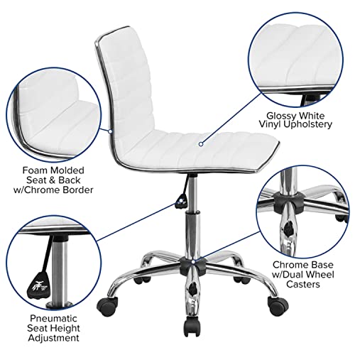 Small Task Chair for Women, Low Back Armless PU Leather with Wheels L47325