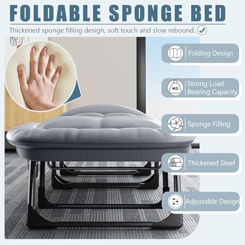 Foldable Camping Cot for Adults with Pillow, Portable Folding Bed, Heavy Duty, Grey K475115