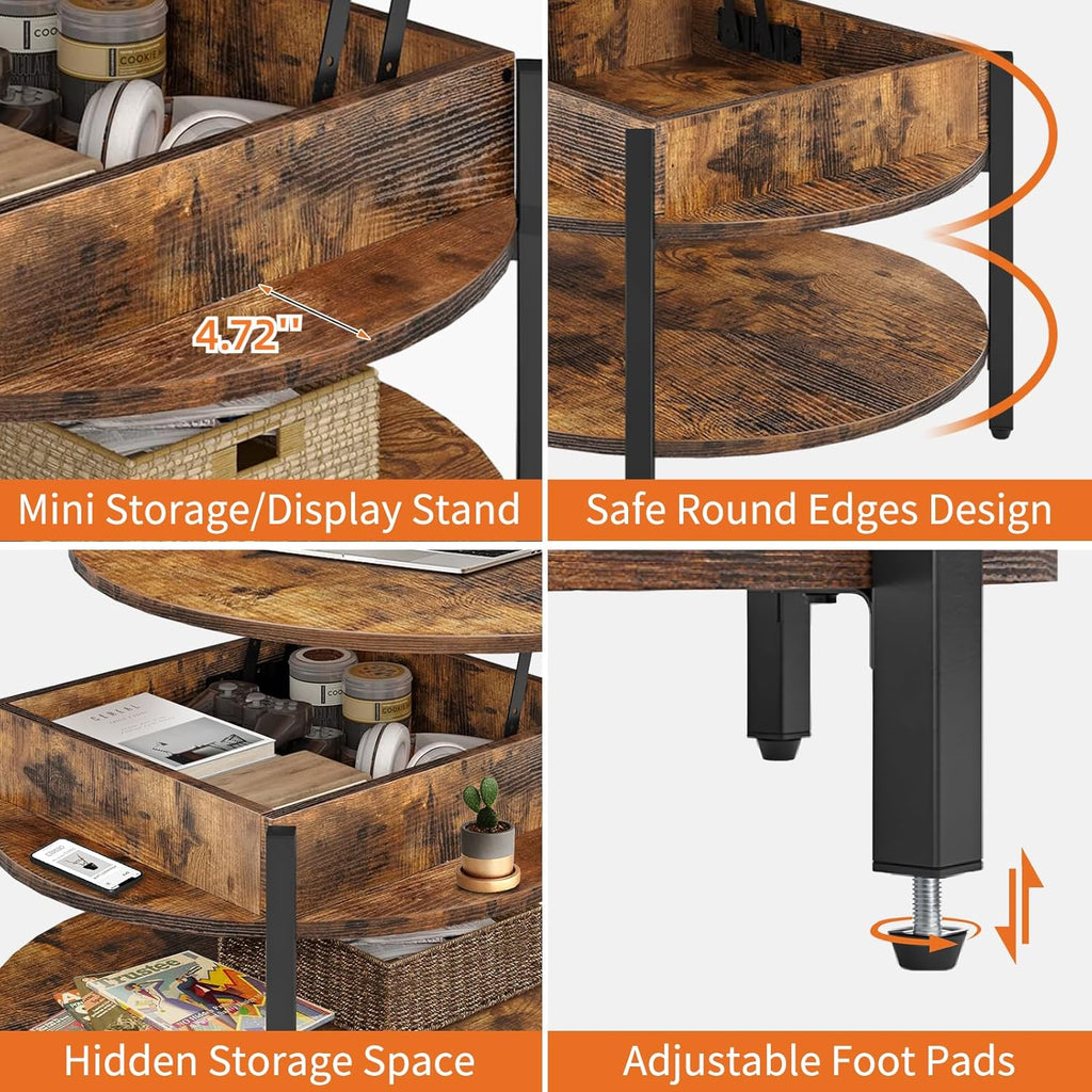 CLATINA Round Lift Top Coffee Table with Storage, Rustic Brown S101951