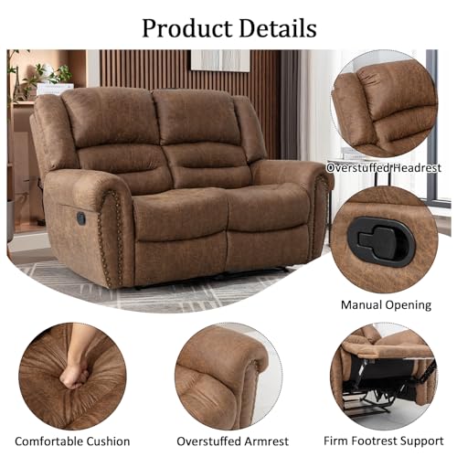 CANMOV Manual Recliner Sofa Set 2 Pieces for Living Room, Nut Brown J9617